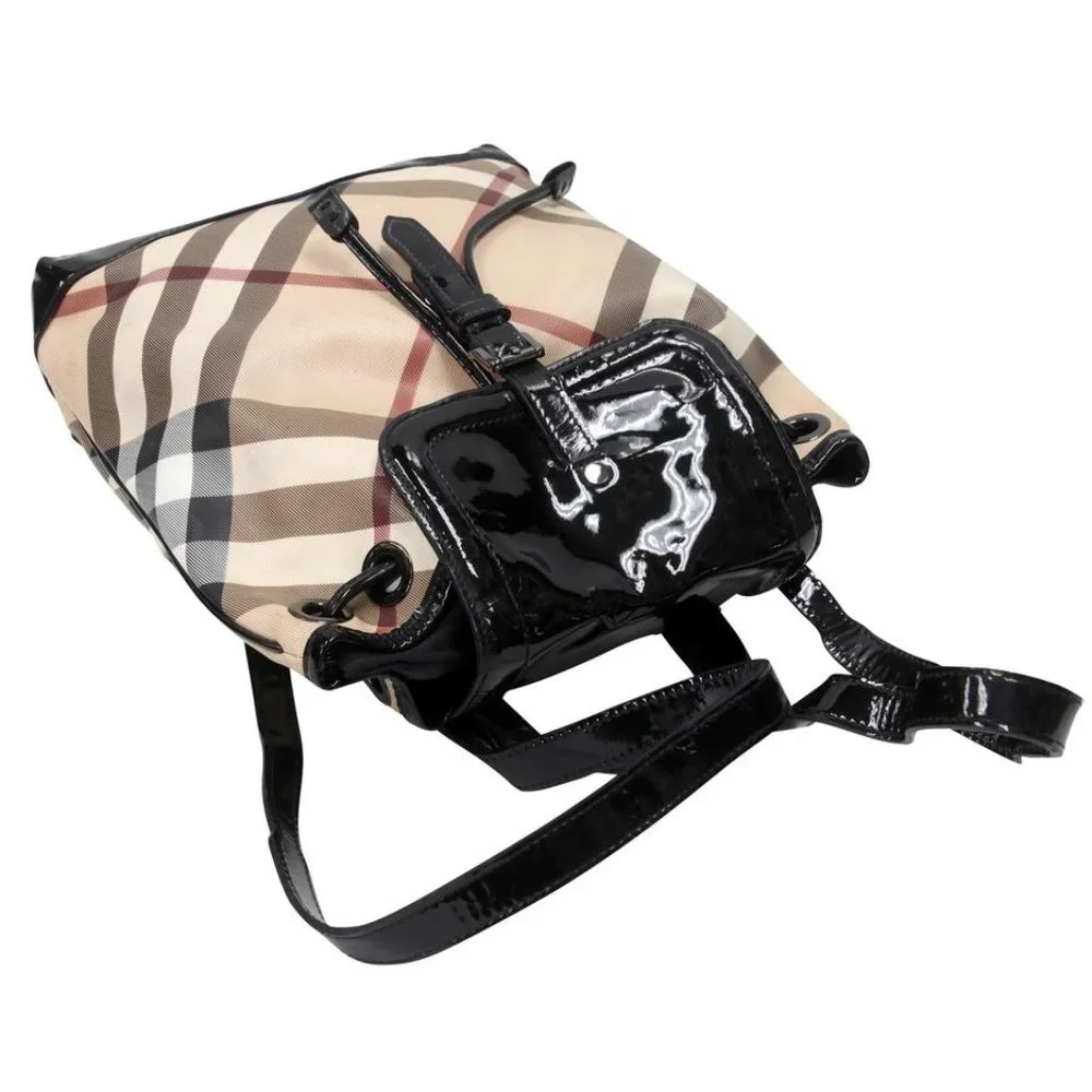 Burberry Drawstring Check Trim Coated Leather Supernova Backpack BB-0317N-0070 - Picture 6 of 11